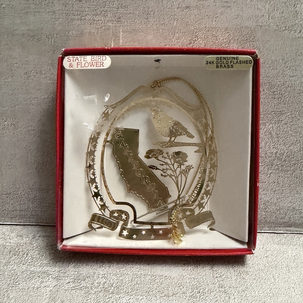 RARE Nation's Treasures Ornament California Flower, Bird, 24k Gold Flashed Brass